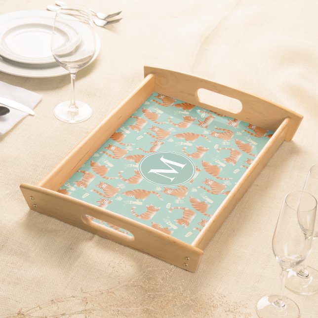 Bad Orange Tabby Cats Knocking Stuff Over Pattern Serving Tray (Front)