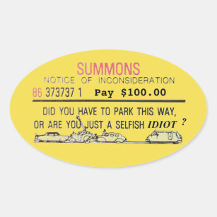 Bad Parking Summons Oval Sticker