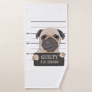 bad pug puppy dog guilty mugshot jail prison thug bath towel