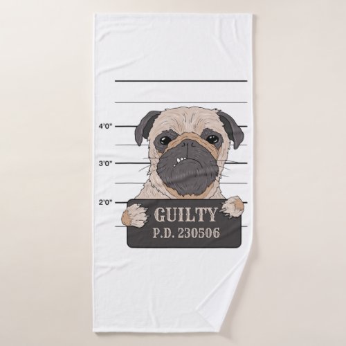 bad pug puppy dog guilty mugshot jail prison thug  bath towel