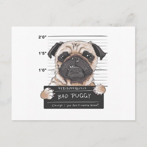 Bad Puggy Mug Shot Postcard