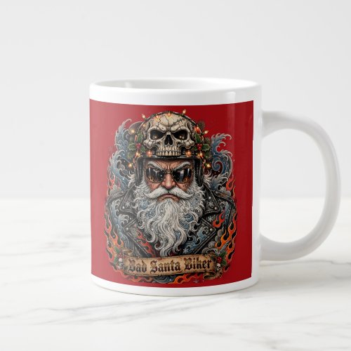 Bad Santa Biker Mug,Badass Biker Santa Skull Giant Coffee Mug