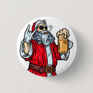 Bad Santa Claus, Rock, Beer and Cigar Button