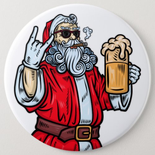 Bad Santa Claus Rock Beer and Cigar Button