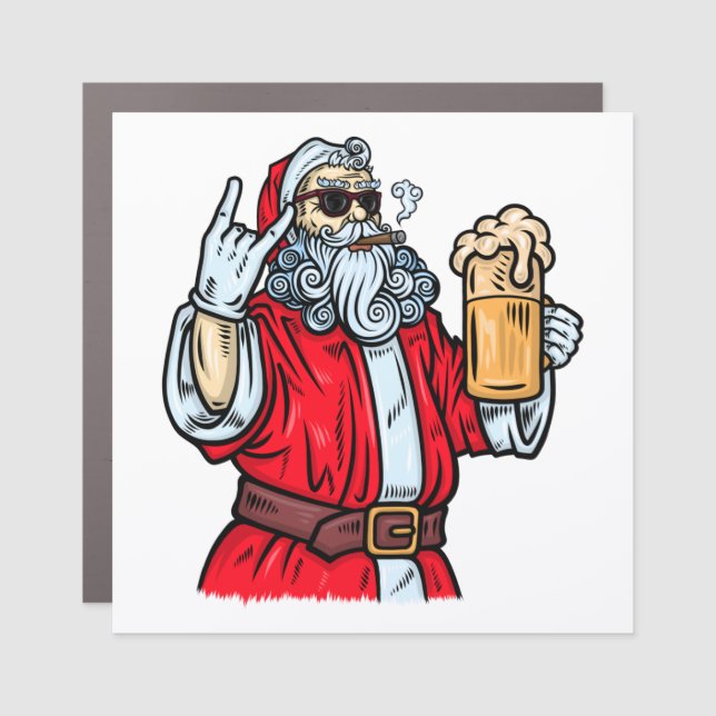 Bad Santa Claus, Rock, Beer and Cigar Car Magnet (Front)