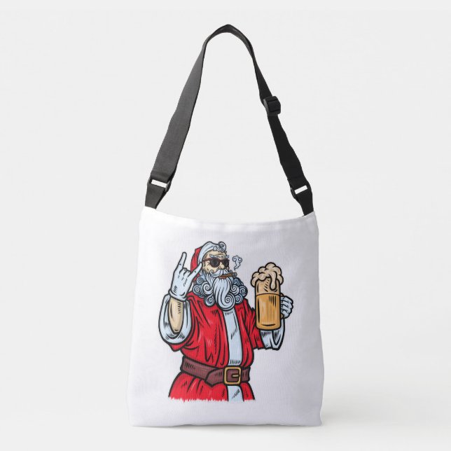 Bad Santa Claus, Rock, Beer and Cigar Crossbody Bag (Front)