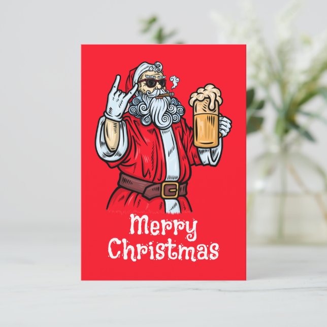 Bad Santa Claus, Rock, Beer and Cigar Enclosure Card (Standing Front)