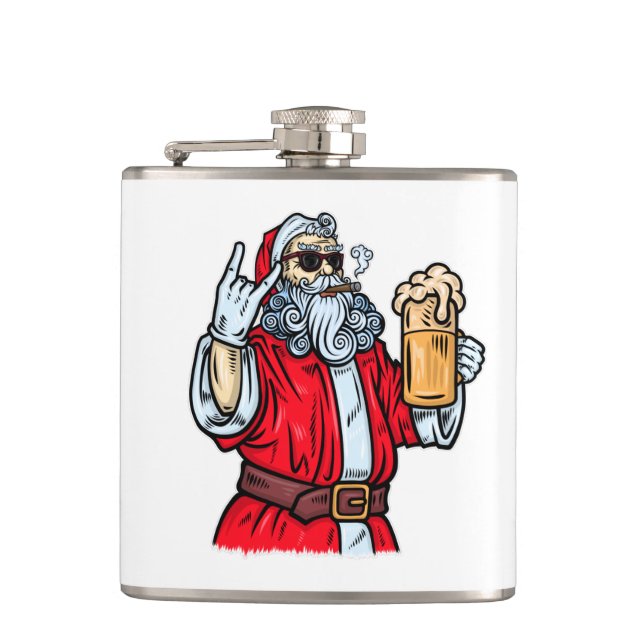 Bad Santa Claus, Rock, Beer and Cigar Flask (Front)