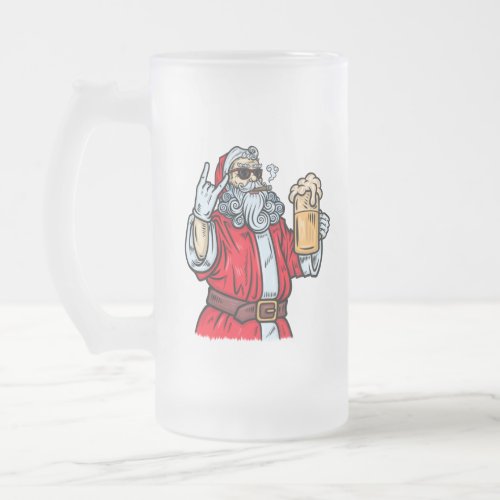 Bad Santa Claus Rock Beer and Cigar Frosted Glass Beer Mug