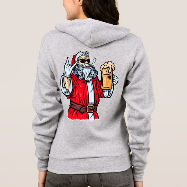 Bad Santa Claus, Rock, Beer and Cigar Hoodie (Back)