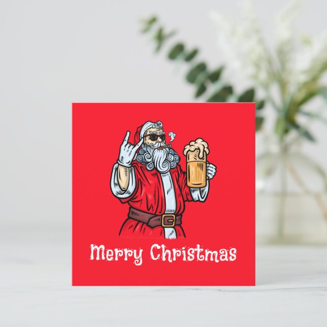 Bad Santa Claus, Rock, Beer and Cigar Invitation (Standing Front)