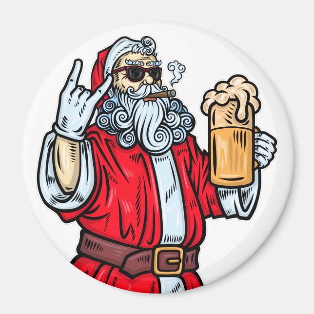 Bad Santa Claus, Rock, Beer and Cigar Magnet (Front)