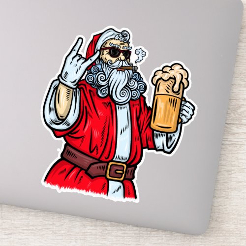 Bad Santa Claus Rock Beer and Cigar Sticker