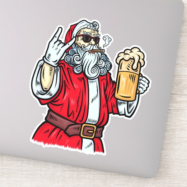 Bad Santa Claus, Rock, Beer and Cigar Sticker (Detail)