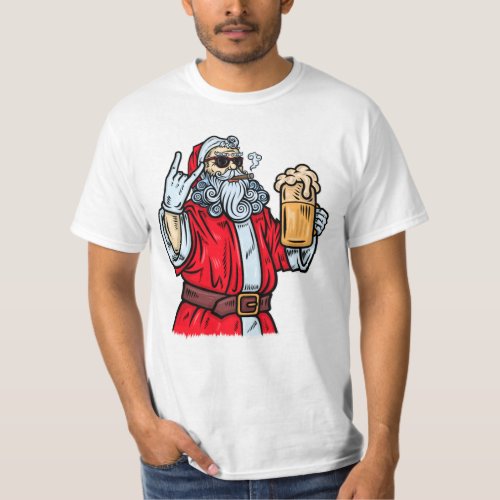 Bad Santa Claus Rock Beer and Cigar T_Shirt