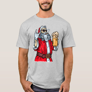 Bad Santa Claus, Rock, Beer and Cigar T-Shirt