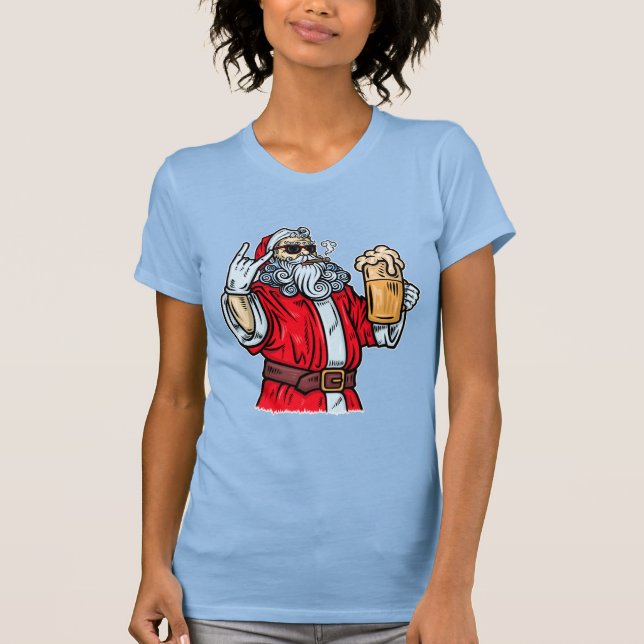 Bad Santa Claus, Rock, Beer and Cigar T-Shirt (Front)