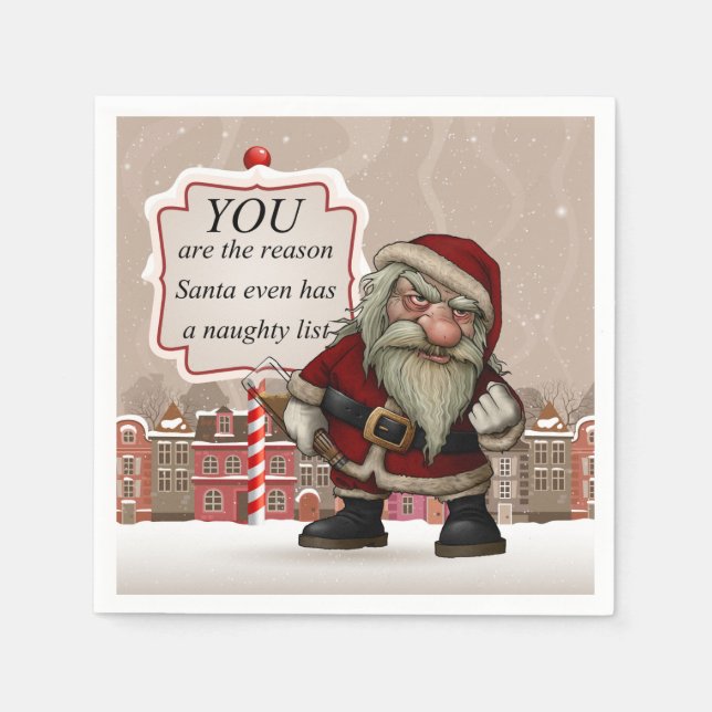 Bad Santa, White Standard Cocktail Paper Napkins (Front)