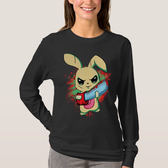 Bad Scary Saw Evil Bunny, Happy Easter Sunday Horr T-Shirt (Front)