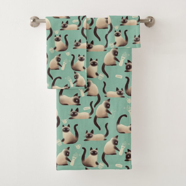 Bad Siamese Cats Knocking Stuff Over Bath Towel Set (Insitu)
