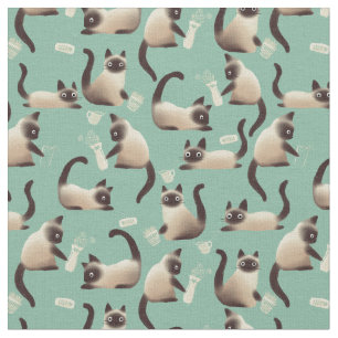 Bad Siamese Cats Knocking Stuff Over Fabric