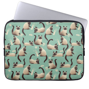 Bad Siamese Cats Knocking Stuff Over Laptop Sleeve