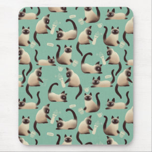 Bad Siamese Cats Knocking Stuff Over Mouse Pad