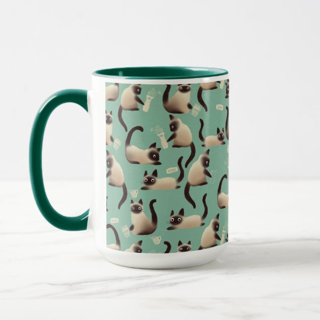 Bad Siamese Cats Knocking Stuff Over Mug (Left)
