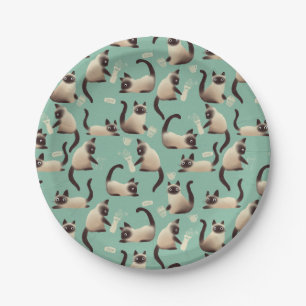 Bad Siamese Cats Knocking Stuff Over Paper Plates