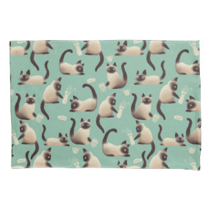 Bad Siamese Cats Knocking Stuff Over Pillow Case