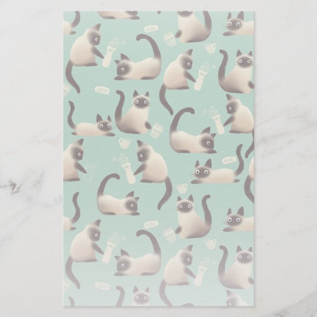 Bad Siamese Cats Knocking Stuff Over Stationery (Front)