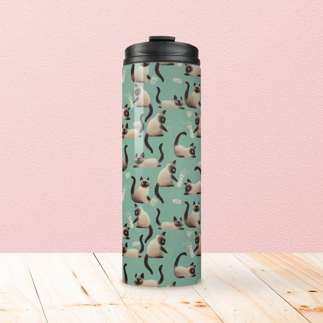 Bad Siamese Cats Knocking Stuff Over Thermal Tumbler (Bad Siamese Cats Knocking Things Over)