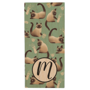 Bad Siamese Cats Knocking Stuff Over Wood Flash Drive