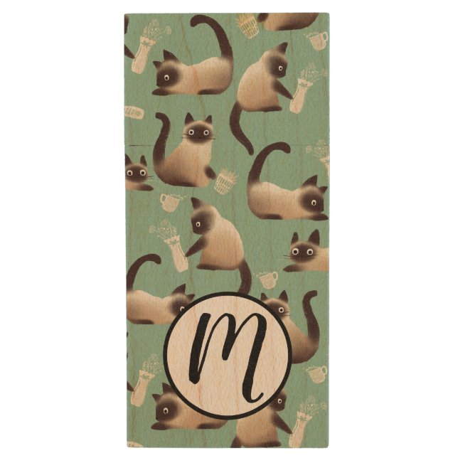 Bad Siamese Cats Knocking Stuff Over Wood Flash Drive (Front Vertical)