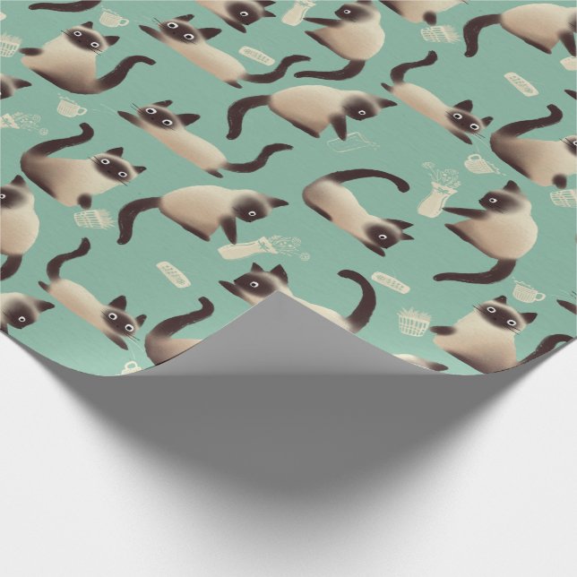 Bad Siamese Cats Knocking Stuff Over Wrapping Paper (Corner)