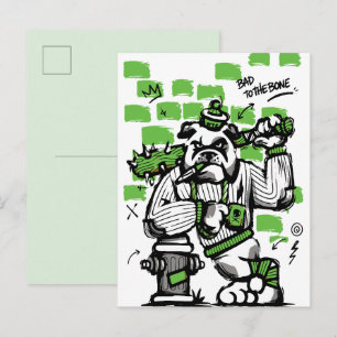 Bad To The Bone Bulldog Gangster Art Postcard