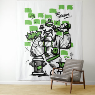Bad To The Bone Bulldog Gangster Art Tapestry