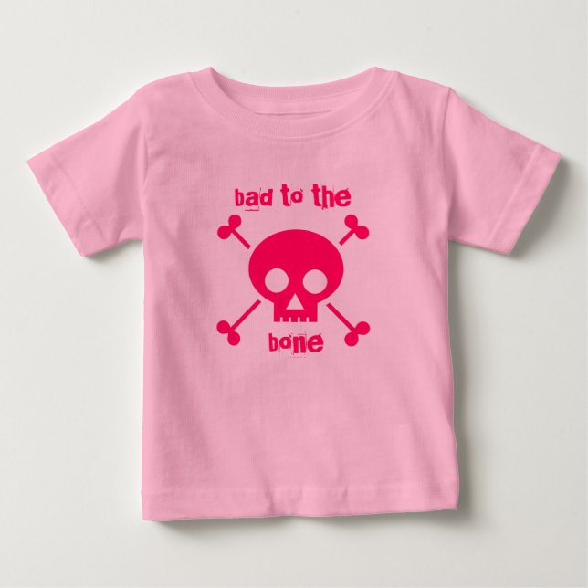 Bad to the Bone Cute Pink Halloween Tutu Baby T-Shirt (Front)