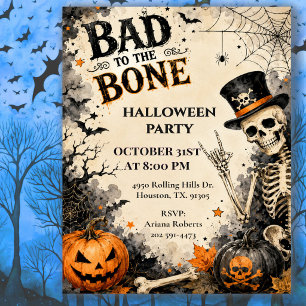 Bad To The Bone Halloween Party Invitation