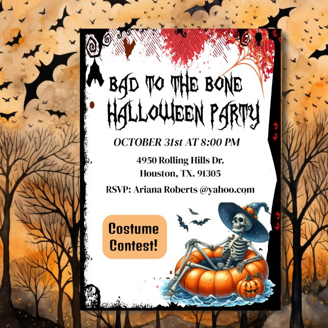 Bad To The Bone Skeleton Halloween Invitation (Creator Uploaded)