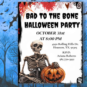 Bad To The Bone Skeleton Halloween Invitation
