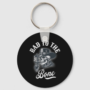 Bad To The Bone Skull Rebel Edgy Halloween Cowboy Keychain