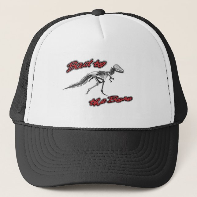 Bad to the Bone T Rex Trucker Hat (Front)