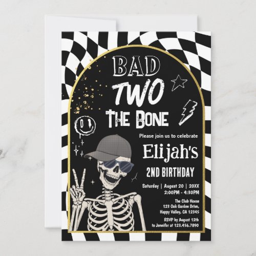 Bad TWO The Bone 2nd Birthday Halloween  Invitation