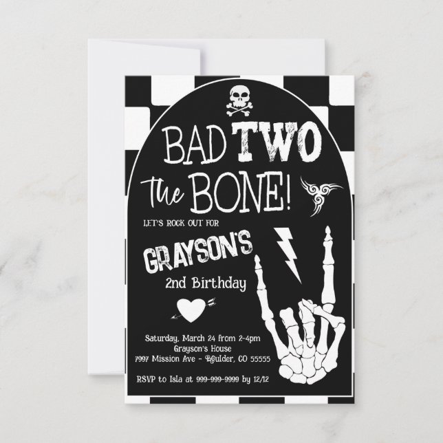 Bad TWO the Bone 2nd Birthday Party Invitation (Front)