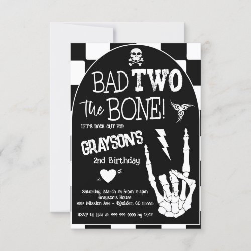 Bad TWO the Bone 2nd Birthday Party Invitation