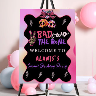 Bad Two The Bone 2nd Birthday Party Welcome Sign