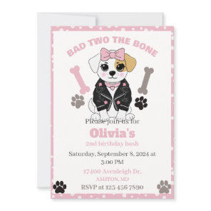 Bad two the bone dog invitation, puppy party invit invitation