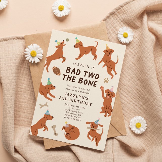 Bad Two The Bone Dogs 2nd Birthday Party  Invitation (Creator Uploaded)