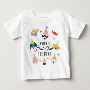 Bad Two the Bone Dogs & Cat Balloons 2nd Birthday Baby T-Shirt